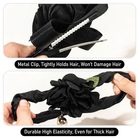 Korean Style Elegant 3D Rose Flower Hair Claw Clip For Women Satin Fabric Floral Shark Clip Handmade Hair Tie Accessories