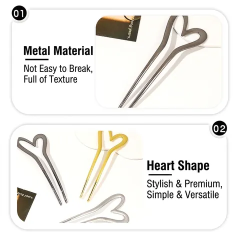 Neuer Chinesischer Stil U-Form Metall Herz Haargabel Elegant Minimalistisch Gold Silber Waffenschwarz Haarnadel Kopfschmuck Für Damen