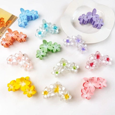 Koreanische Plumeria Blume Haarklammer Für Damen Matt Perle Harz Verlauf Haarnadel Große Shark Clip Sommer Haarschmuck