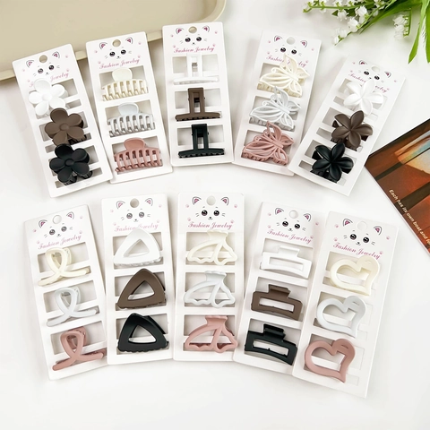 Koreanische Mode Matte Kunststoff Haarkrallen Für Damen Mädchen Kleine Geometrische Blumen Herz Haarklammern Haarschmuck Kollektion