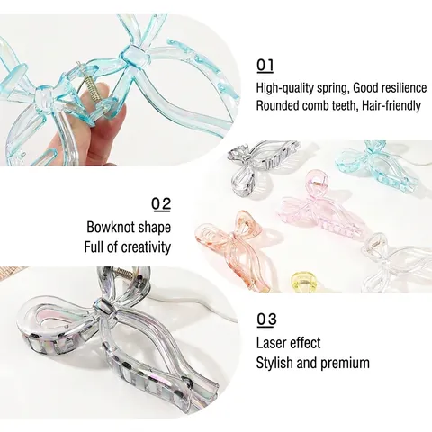 Pinza Per Capelli A Fiocco Iridescente Per Donna Grande Plastica Olografica Shark Clip Stile Coreano Eleganti Accessori Per Capelli Per Capelli Folti Festa