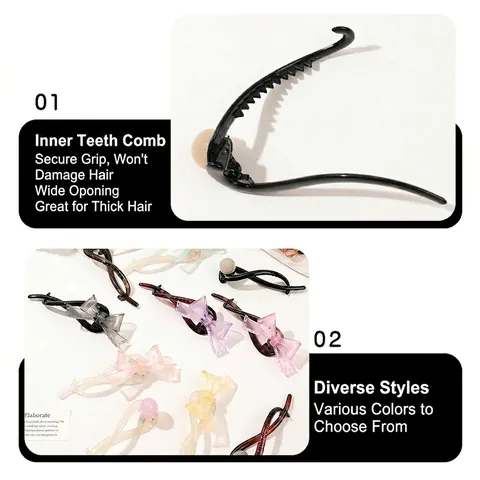 Pinces à Cheveux Banane en Plastique Vintage pour Femmes Style Coréen Nœud Perle Décor Griffes à Cheveux Élégant Porte Queue de Cheval