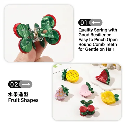 Simpatiche Piccole Pinze per Capelli in Acetato di Frutta Cartone Animato Ananas Anguria Limone Uva Pesca Pinze per Donne Accessori per Capelli