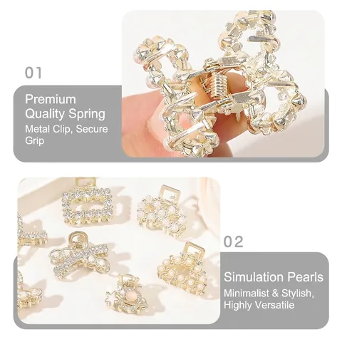 Elegante Mini Pinza per Capelli in Lega con Strass e Künstliche Perle d'Imitazione Stile Coreano Piccola Molletta Accessori Donna