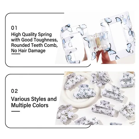 Molletta per Capelli in PVC con Stampa a Farfalla Grande Geometrica Floreale per Donna Accessori per Capelli Quotidiani Vintage