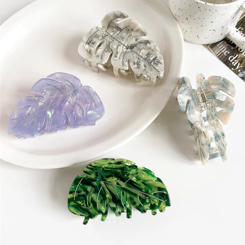 Acetat Monstera Blatt Haarklammer Für Damen Marmortextur Waldstil Große Haargreifer Haarschmuck Haarnadel