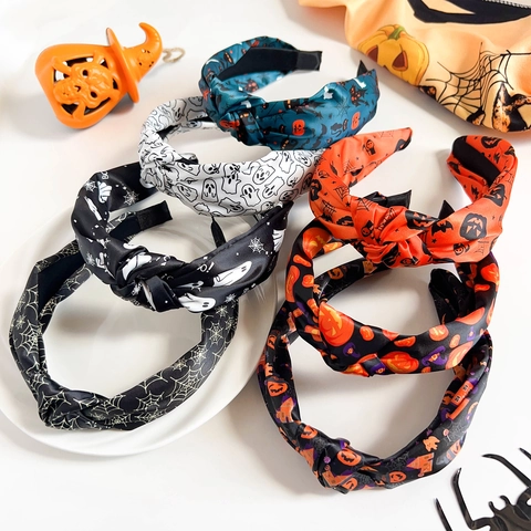 Halloween Knoten Haarreif Für Damen Kürbis Geist Spinnennetz Muster Festlicher Haarschmuck Gothic Party Kostüm Zubehör