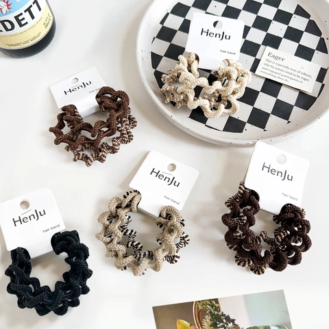 High Elastic Wavy Ribbed Hair Ties Woven Texture Ponytail Holders Coffee Tone Scrunchies Hair Bands Women Daily Styling Accessories