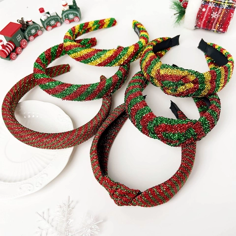 Christmas Sparkly Striped Knot Headband Red Green Gold Glitter Hair Band Festival Party Hair Accessories For Women