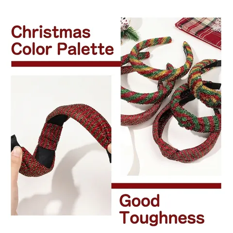 Christmas Sparkly Striped Knot Headband Red Green Gold Glitter Hair Band Festival Party Hair Accessories For Women