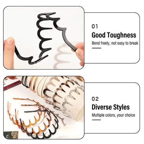 Korean Style Wavy Toothed Headband For Women Non-Slip Hair Hoop ABS Plastic Matte Glossy Tortoiseshell Hair Accessories Daily Makeup Face Washing Hair Band