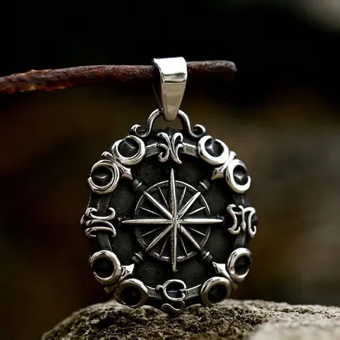 Ciondolo Vintage in Acciaio Inossidabile Con Bussola e Stella Nautica da Uomo Collana Gotica Marittima Timone Ancora Gioielli