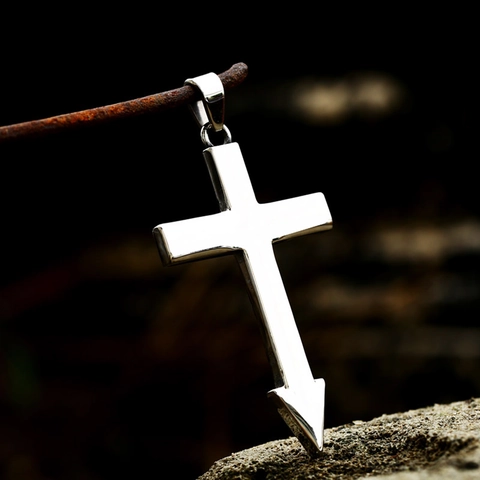 Gothic Stainless Steel Cross Arrow Pendant Embossed Letter Going To Hell Retro Vintage Punk Biker Jewelry For Men Women