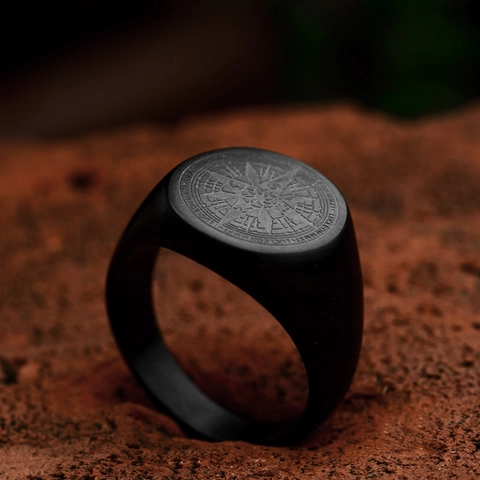 Vintage Stainless Steel Compass Signet Ring For Men Retro Nautical Style Finger Jewelry Gold Silver Black Band Ring