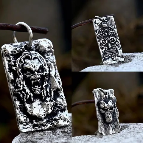 Vintage Gothic Edelstahl Totenkopf Anhänger Für Herren Punk Verwitterter Biker Stil Geprägter Rechteck Anhänger Ohne Kette