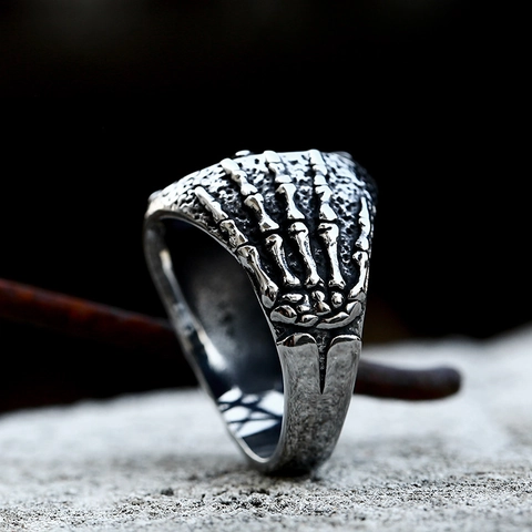 Anello Pentagramma a Mano Scheletrica in Acciaio Inossidabile Punk Vintage per Uomo Anello in Argento Antico Gotico Gioielli