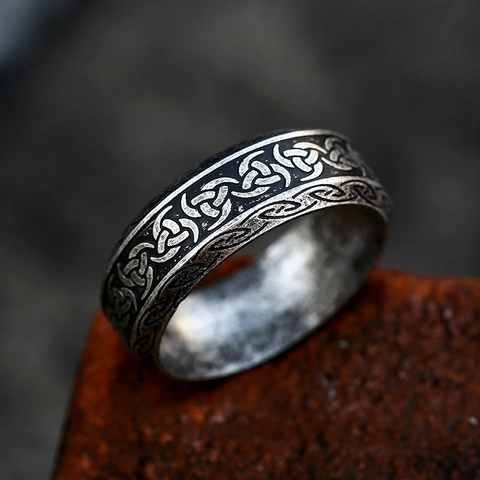 Vintage Nordic Runes Viking Celtic Knot Stainless Steel Band Ring For Men Women Antique Finish Punk Gothic Dragon Pattern Jewelry Gift