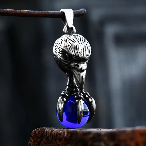 Retro Stainless Steel Eagle Claw Pendant With Round Rhinestone Ball Gothic Punk Eagle Head Jewelry Pendant Only Without Chain