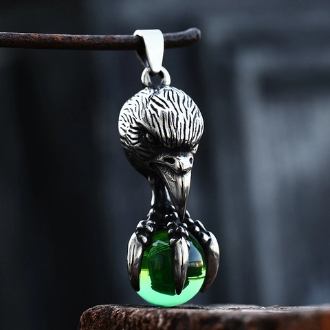 Retro Stainless Steel Eagle Claw Pendant With Round Rhinestone Ball Gothic Punk Eagle Head Jewelry Pendant Only Without Chain