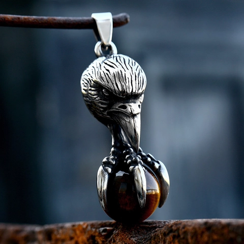 Retro Stainless Steel Eagle Claw Pendant With Round Rhinestone Ball Gothic Punk Eagle Head Jewelry Pendant Only Without Chain