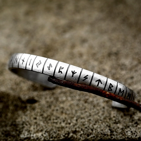 Vintage Nordic Viking Rune Stainless Steel Bangle For Men Retro Antique Silver Open Cuff Bracelet Hand Jewelry Gift