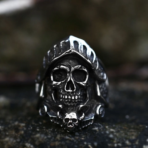 Vintage Gothic Stainless Steel Skull Knight Helmet Ring Men's Punk Biker Warrior Rings Party Jewelry Accessory