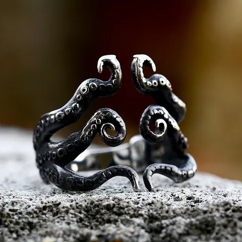 Vintage Edelstahl Oktopus Tentakel Ring Gothic Punk Saugnapf Fingerringe Für Herren Biker Party Schmuck