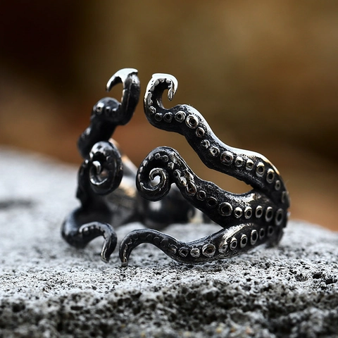 Vintage Edelstahl Oktopus Tentakel Ring Gothic Punk Saugnapf Fingerringe Für Herren Biker Party Schmuck