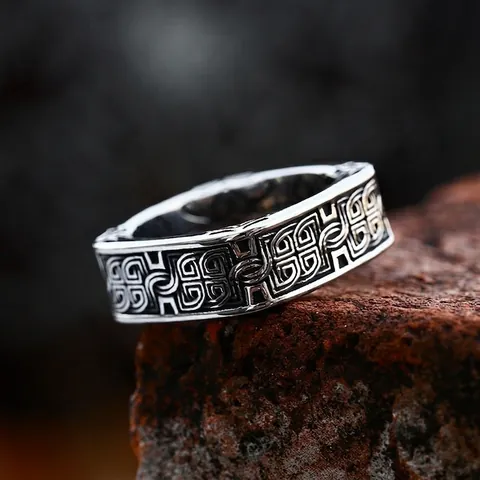 Vintage Celtic Knot Titanium Steel Ring For Men Nordic Viking Square Band Ring Rugged Punk Style Male Finger Jewelry