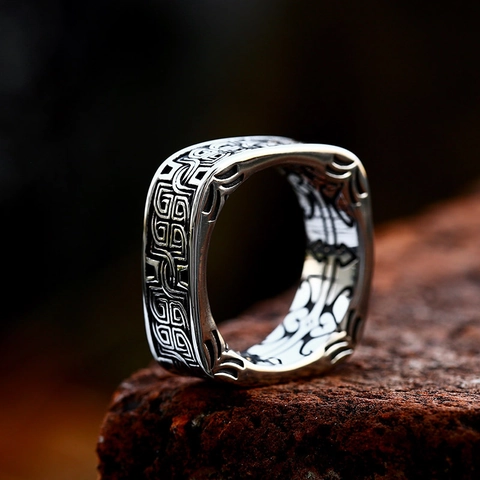 Vintage Celtic Knot Titanium Steel Ring For Men Nordic Viking Square Band Ring Rugged Punk Style Male Finger Jewelry