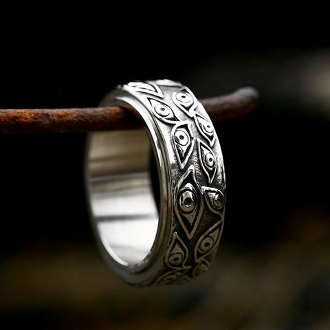 Anello Spinner Gotico Vintage Malocchio per Uomo in Acciaio Inossidabile Retro Punk Rotante Fascia Larga Gioielli Regalo