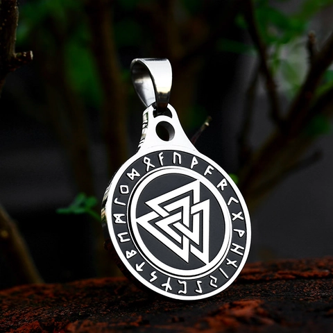 Nordic Viking Rune Symbol Rotatable Pendant Stainless Steel Valknut Vegvisir Fenrir Wolf Necklace For Men Vintage Mythology Jewelry