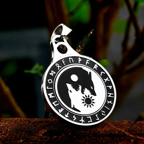 Nordic Viking Rune Symbol Rotatable Pendant Stainless Steel Valknut Vegvisir Fenrir Wolf Necklace For Men Vintage Mythology Jewelry
