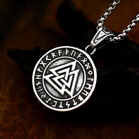 Ciondolo Vintage Vichingo Testa di Lupo Acciaio Inossidabile Rune Valknut Stile Nordico Gioielli Accessori Uomo Donna Solo Ciondolo