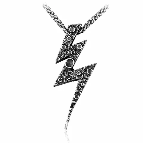 Vintage Punk Lightning Bolt Pendant For Men Stainless Steel Distressed Hammered Texture Gothic Industrial Style Jewelry Gift