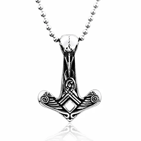 Viking Raven Skull Thor Hammer Mjolnir Pendant Retro Stainless Steel Norse Mythology Gothic Men Jewelry Pendant Only