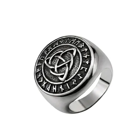 Vintage Viking Signet Ring For Men Stainless Steel Celtic Knot Triquetra Band Ring Nordic Rune Antique Silver Men Jewelry