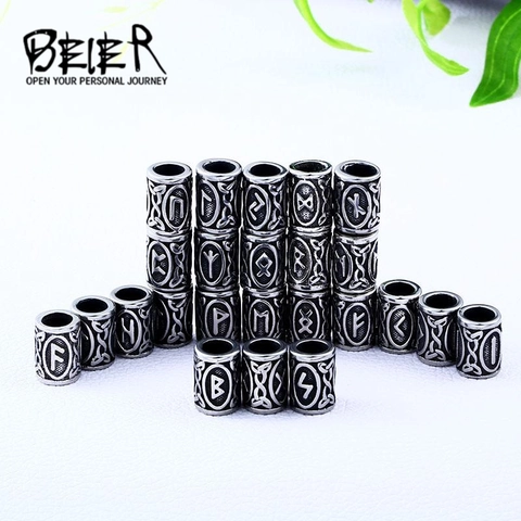 Viking Rune Beads For Beard Hair 316L Stainless Steel Nordic Futhark Alphabet Beads Celtic Knot DIY Jewelry Making Charm