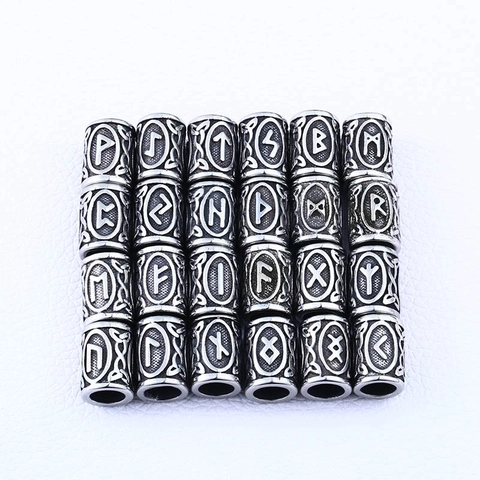 Viking Rune Beads For Beard Hair 316L Stainless Steel Nordic Futhark Alphabet Beads Celtic Knot DIY Jewelry Making Charm