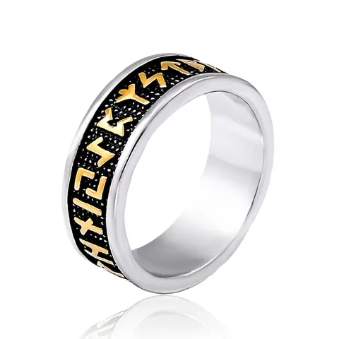 Nordic Viking Rune Ring For Men Vintage Stainless Steel Gold Silver Two Tone Band Ring Punk Biker Jewelry Everyday Gift