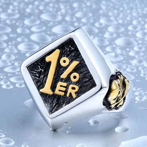 Vintage Men Titanium Steel Signet Ring Gold Silver Two Tone 1% ER Letter Skull Punk Biker Fashion Finger Ring Jewelry