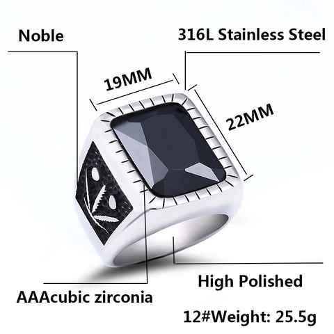Bague Vintage en Acier Inoxydable pour Hommes avec Zircone Cubique Rectangulaire Motif de Feuilles Hip Hop Punk Bijoux