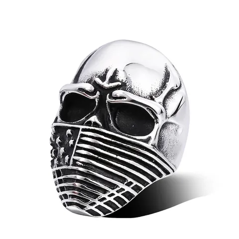 Anello in Acciaio Inossidabile Vintage Con Teschio e Maschera Motivo Bandiera Americana Punk Biker Rock Gotico Gioielli Uomo