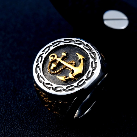 Vintage Nautischer Anker Siegelring Für Herren Zweifarbiger Edelstahl Retro Seemann Stil Schmuck Geschenk Zubehör