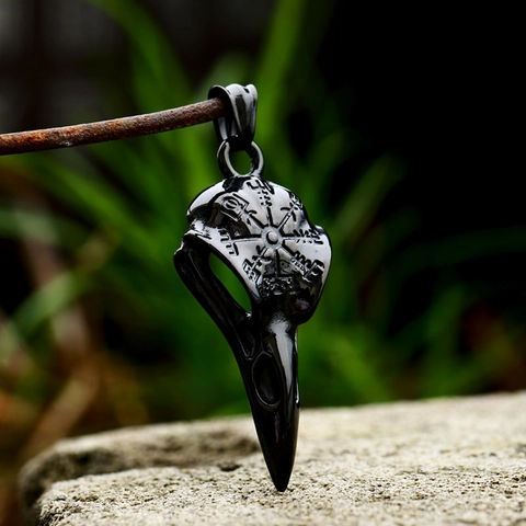 Vintage Stainless Steel Viking Crow Skull Pendant For Men Gothic Vegvisir Compass Bird Skull Necklace Pendant Jewelry