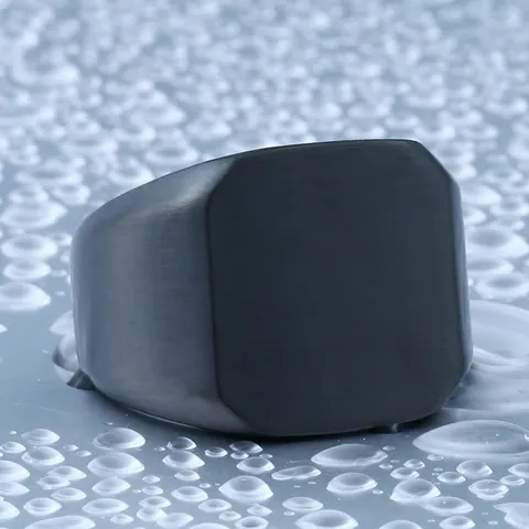 Anello con Sigillo in Acciaio Inossidabile da Uomo Finitura Opaca Spazzolata Design Quadrato Moda Semplice Geometrica Gioielli