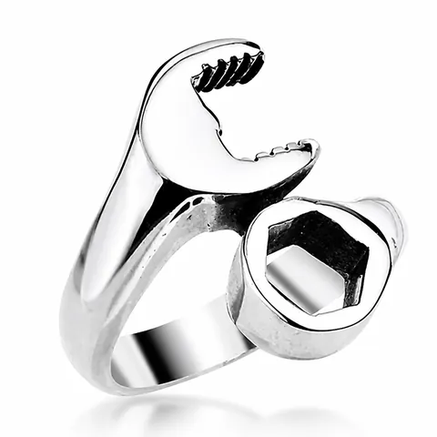 Creative Wrench Shape Stainless Steel Ring For Men Vintage Industrial Mechanical Tool Design Polished Finger Ring Jewelry Gift