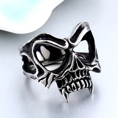 Vintage Stainless Steel Skull Mask Ring For Men Gothic Punk Rock Style Antique Silver Finish Biker Jewelry Finger Ring