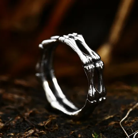 Vintage Stainless Steel Skull Bone Ring Gothic Punk Skeleton Finger Ring For Men Women Retro Hip Hop Jewelry