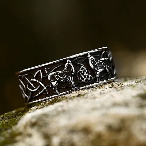 Heren Vintage Roestvrij Staal Viking Ring Wolfskop Totem Keltische Knoop Reliëf Verweerde Band Noorse Gothische Mode Sieraden